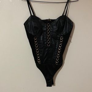 Leather sexy bodysuit by Bebe